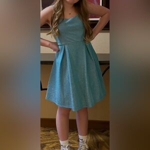 Girls Poppies and Roses Sparkling Blue Dress Sz 14